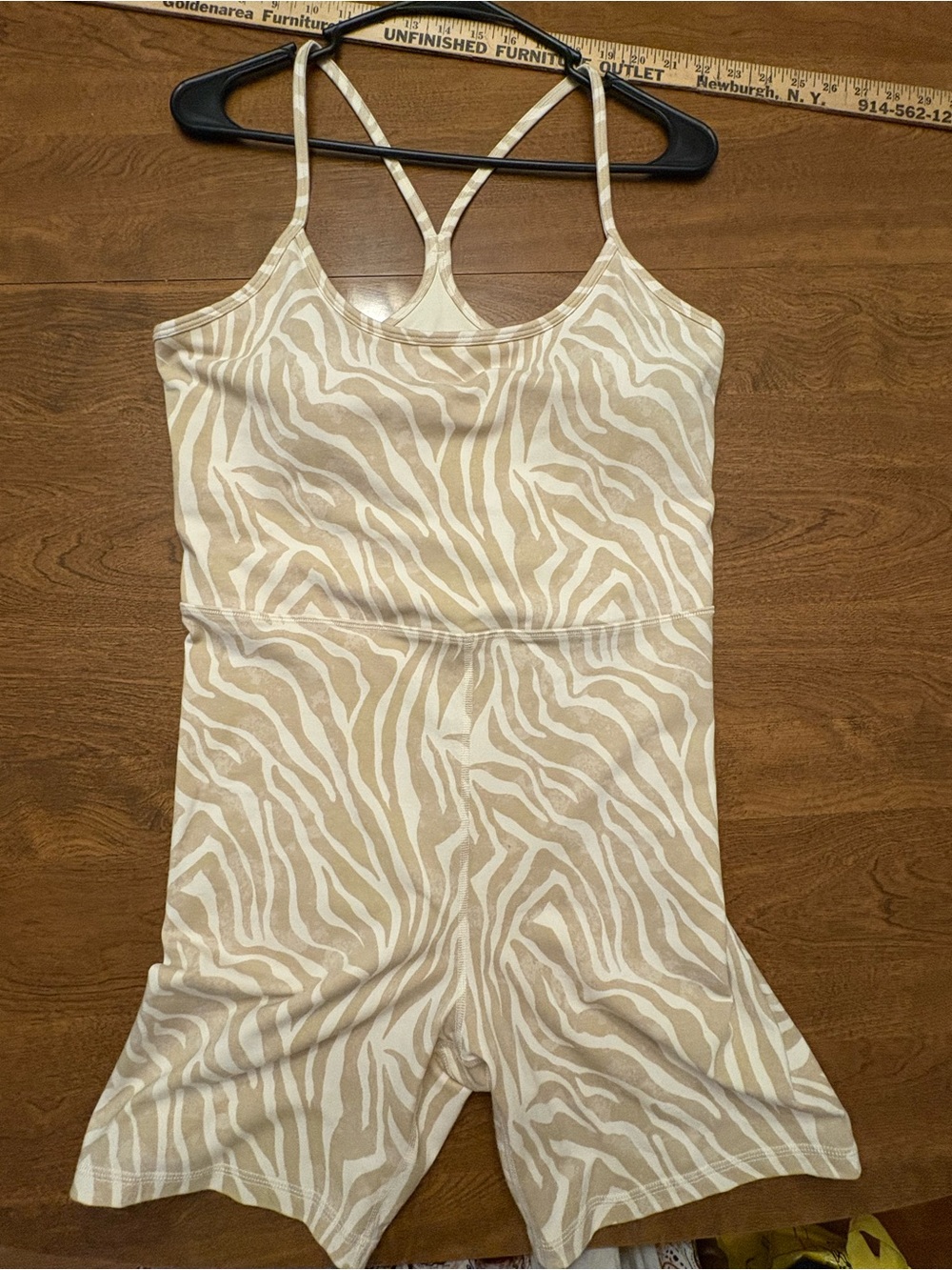 Old Navy Beige & White Zebra-Print Romper with Racerback